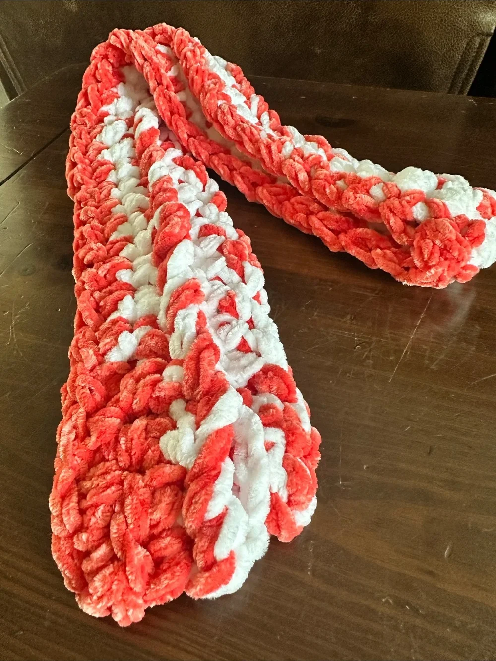 Plush Chunky Coral & White Infinity Scarf - Women Scarves
